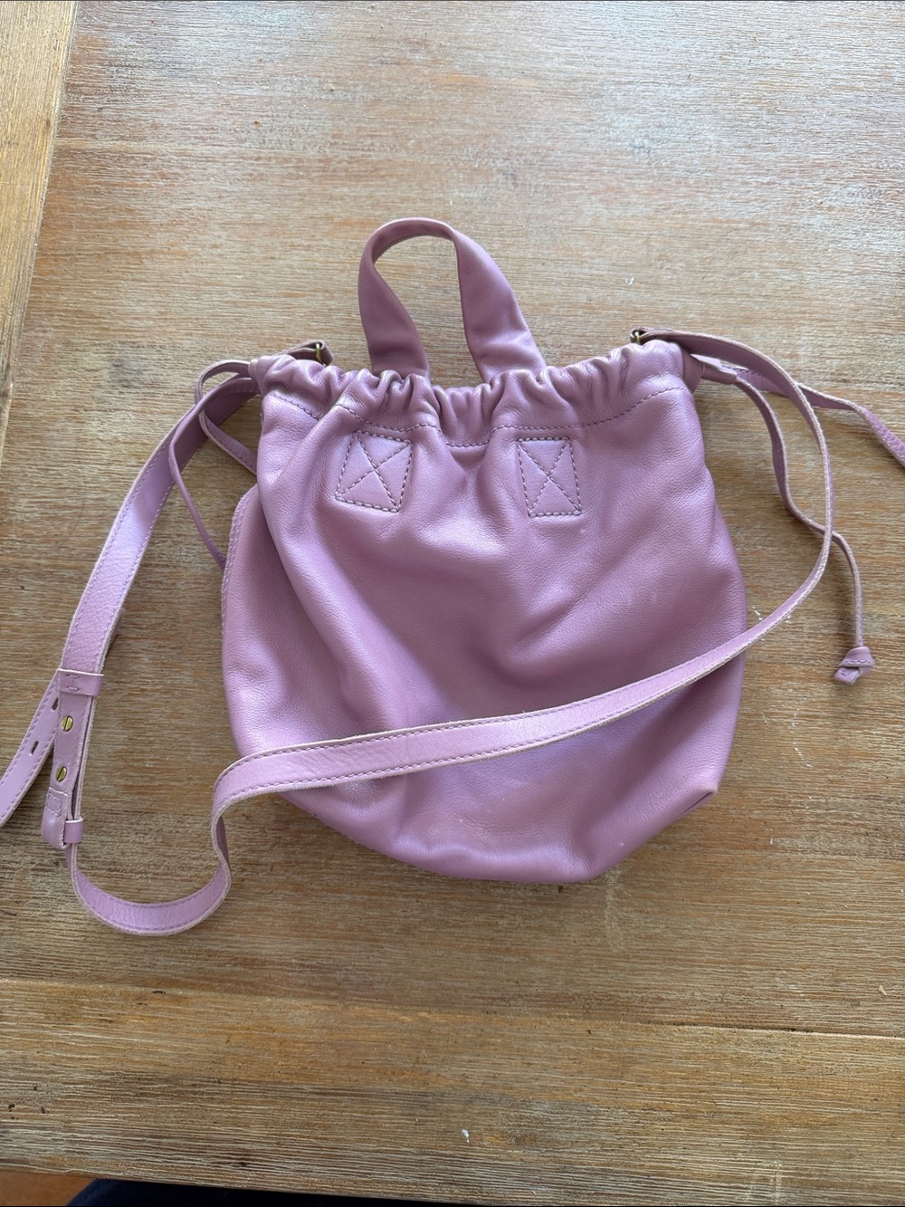 Madewell Lavender Drawstring Leather Crossbody Bag